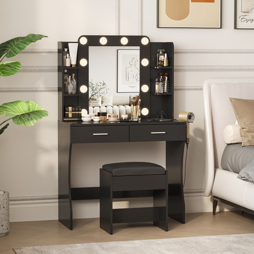 6-Drawer Makeup Vanity Desk, Lighted Makeup Table for Bedroom detail image - detail view 4