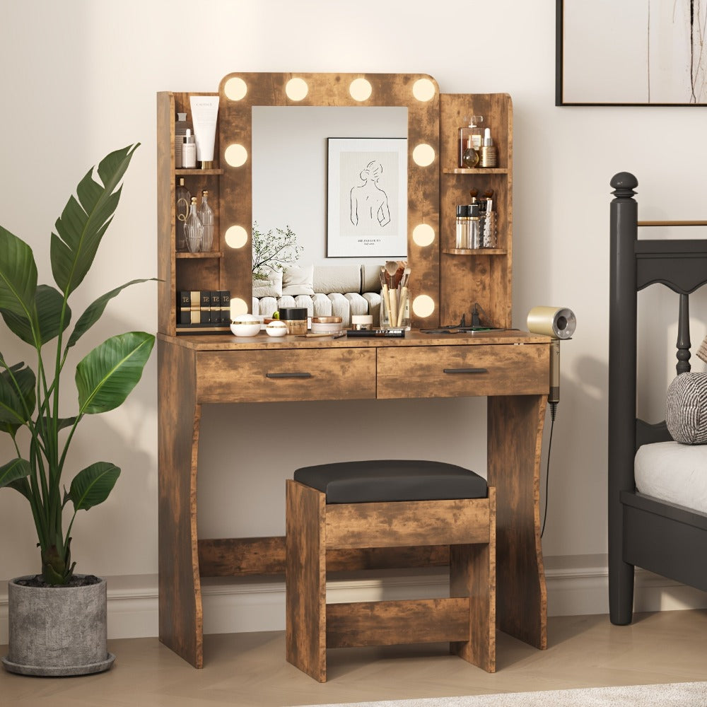 6-Drawer Makeup Vanity Desk, Lighted Makeup Table for Bedroom detail image - detail view 6