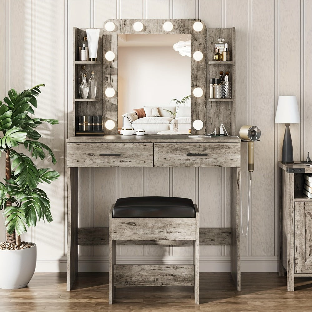 6-Drawer Makeup Vanity Desk, Lighted Makeup Table for Bedroom detail image - detail view 7