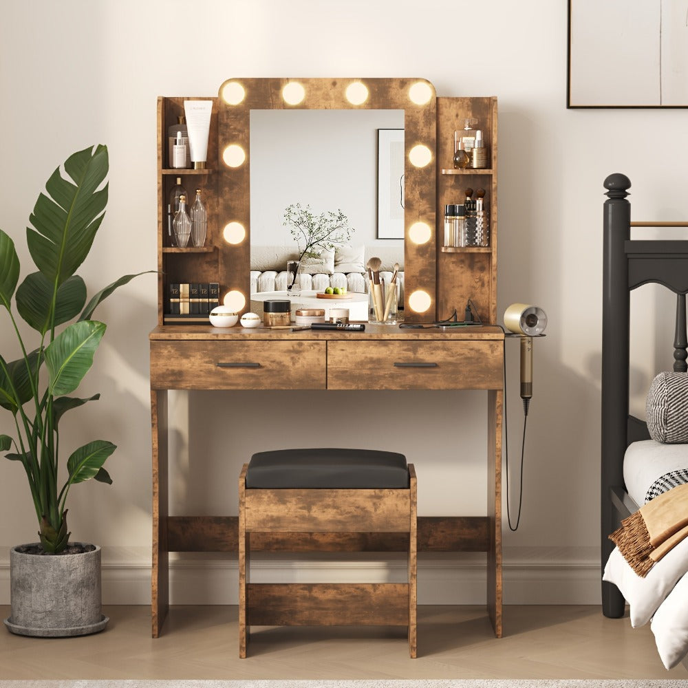 6-Drawer Makeup Vanity Desk, Lighted Makeup Table for Bedroom detail image - detail view 8