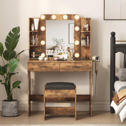 6-Drawer Makeup Vanity Desk, Lighted Makeup Table for Bedroom detail image - detail view 8