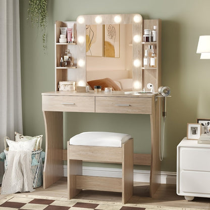 6-Drawer Makeup Vanity Desk, Lighted Makeup Table for Bedroom detail image - detail view 9