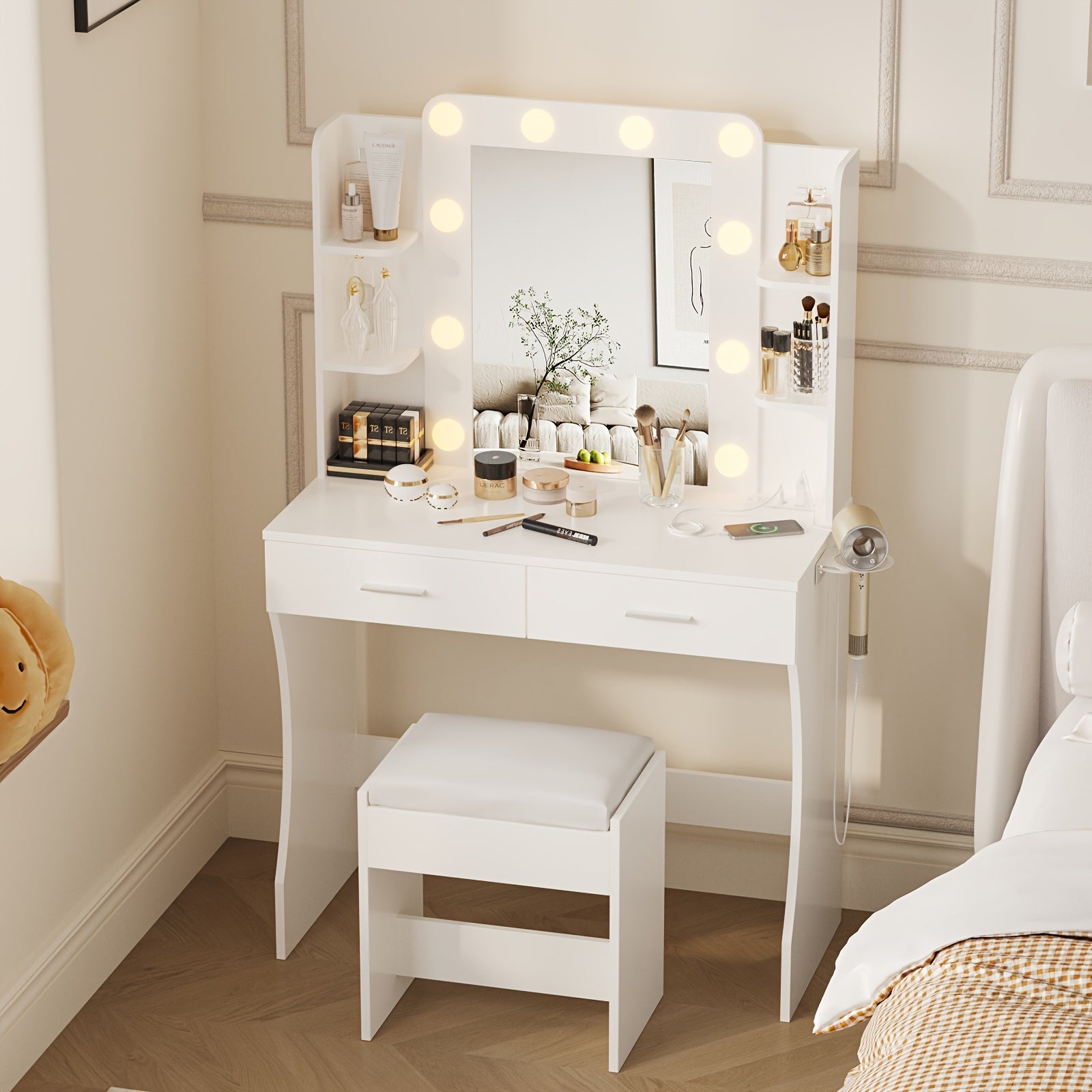 Vanity Desk shown in the White option