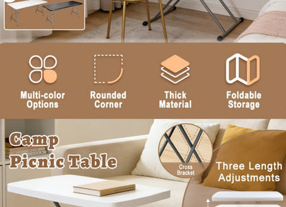 6-Foot Heavy-Duty Folding Table with Adjustable Height and Carry Handle for Dining Room detail image - detail view 16