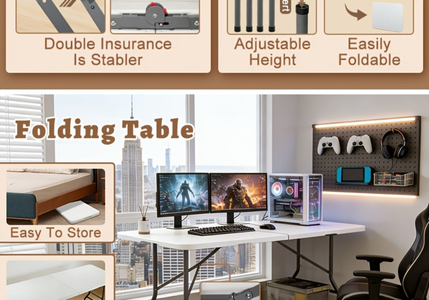 6-Foot Heavy-Duty Folding Table with Adjustable Height and Carry Handle for Dining Room detail image - detail view 19