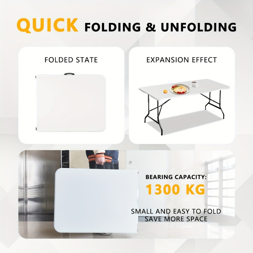 6-Foot Heavy-Duty Folding Table with Adjustable Height and Carry Handle for Dining Room detail image