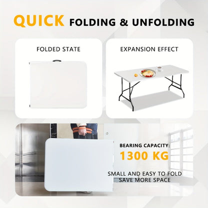 6-Foot Heavy-Duty Folding Table with Adjustable Height and Carry Handle for Dining Room detail image