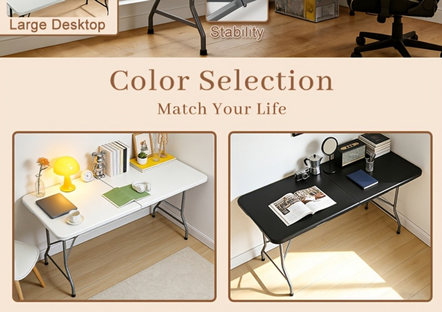 6-Foot Heavy-Duty Folding Table with Adjustable Height and Carry Handle for Dining Room detail image - detail view 20