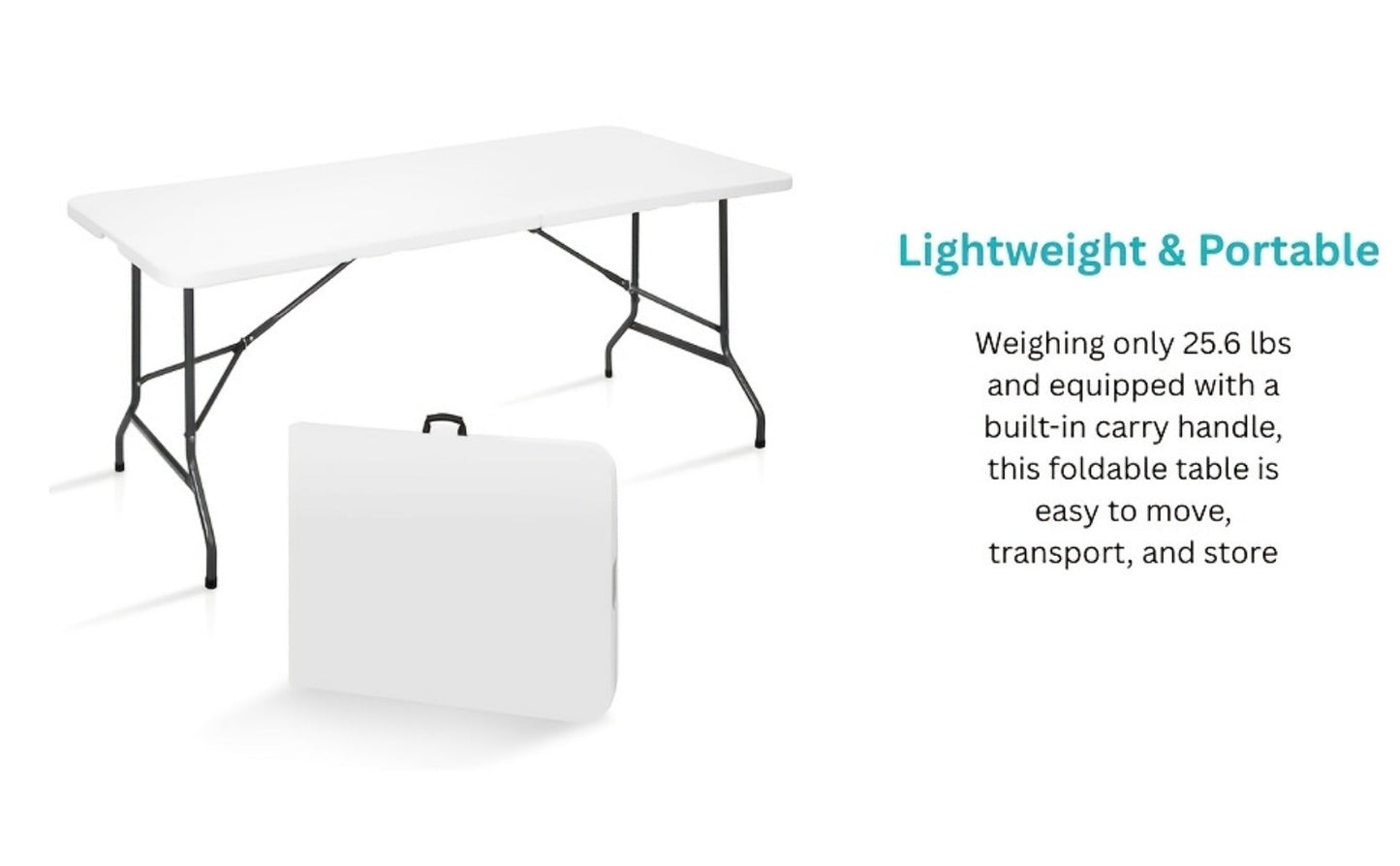 6-Foot Heavy-Duty Folding Table with Carry Handle for Work, Display, and Everyday Use detail image - detail view 17