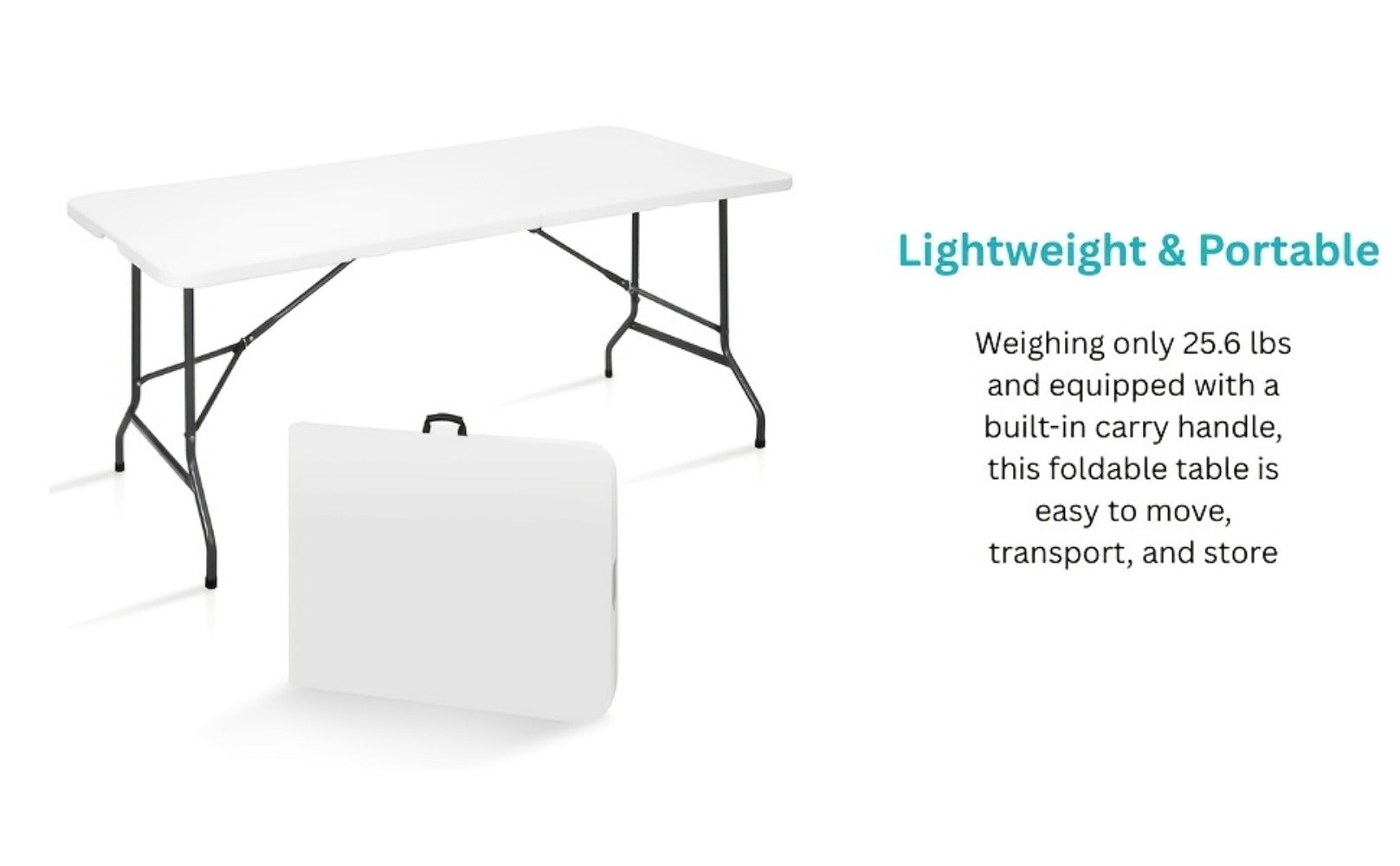 6-Foot Heavy-Duty Folding Table with Carry Handle for Work, Display, and Everyday Use detail image - detail view 17