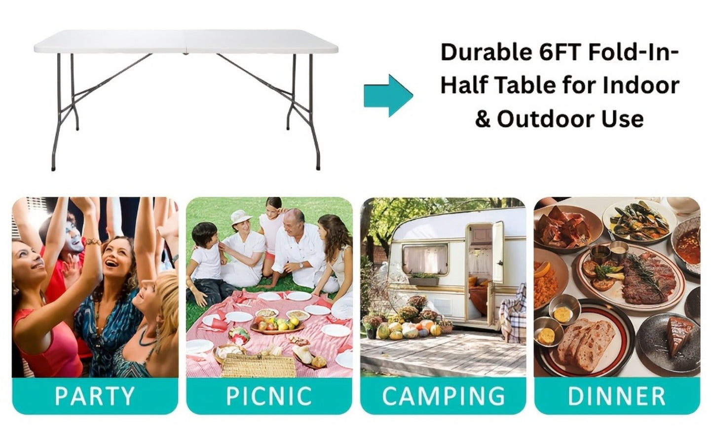 6-Foot Heavy-Duty Folding Table with Carry Handle for Work, Display, and Everyday Use detail image - detail view 19