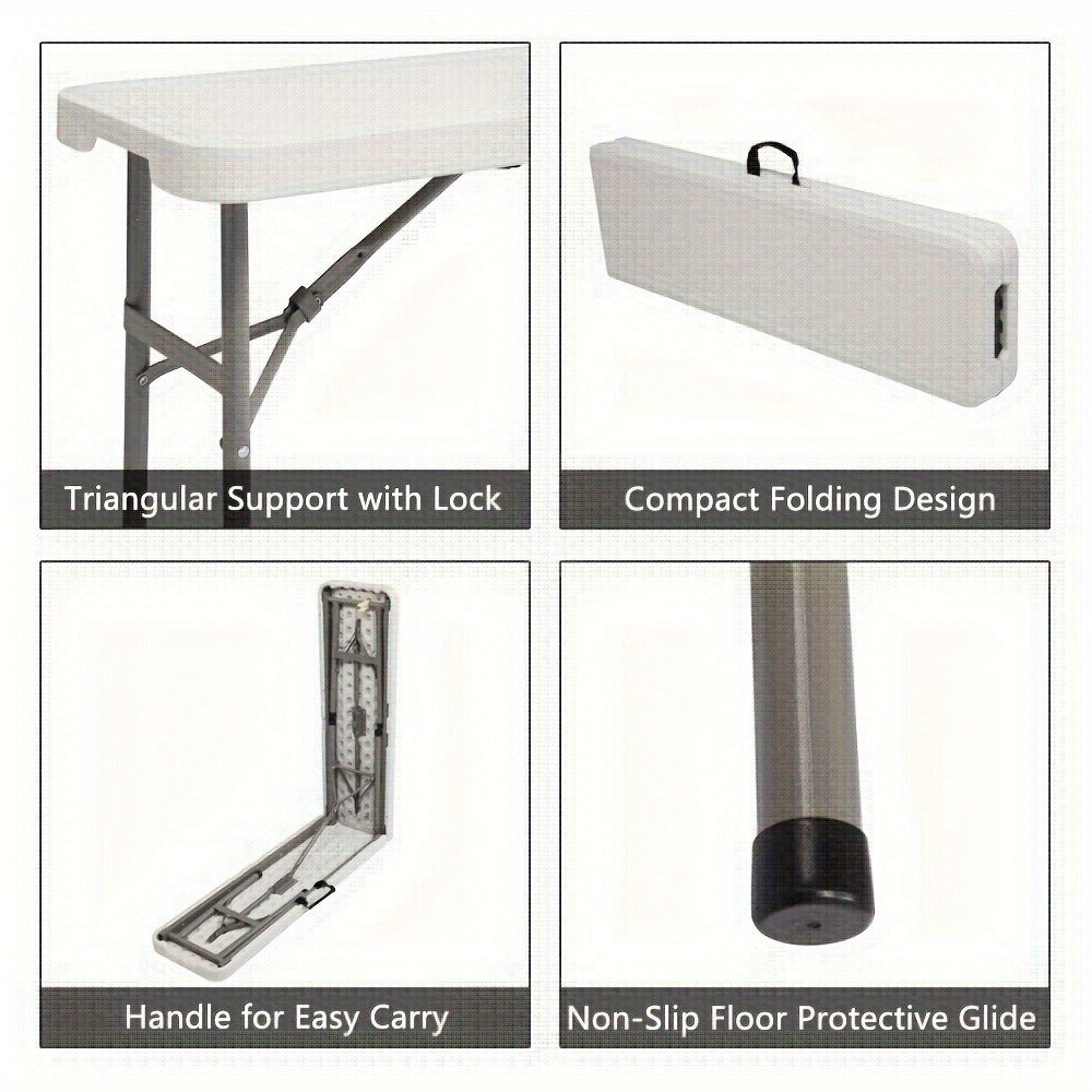 6-Foot Plastic Folding Bench with Multiple Color Options for Patio detail image - detail view 8