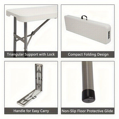 6-Foot Plastic Folding Bench with Multiple Color Options for Patio detail image - detail view 8