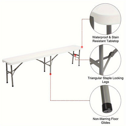6-Foot Plastic Folding Bench with Multiple Color Options for Patio detail image - detail view 9