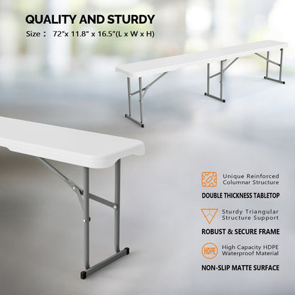 6-Foot Plastic Folding Bench with Tool-Free Assembly and Multiple Color Options detail image