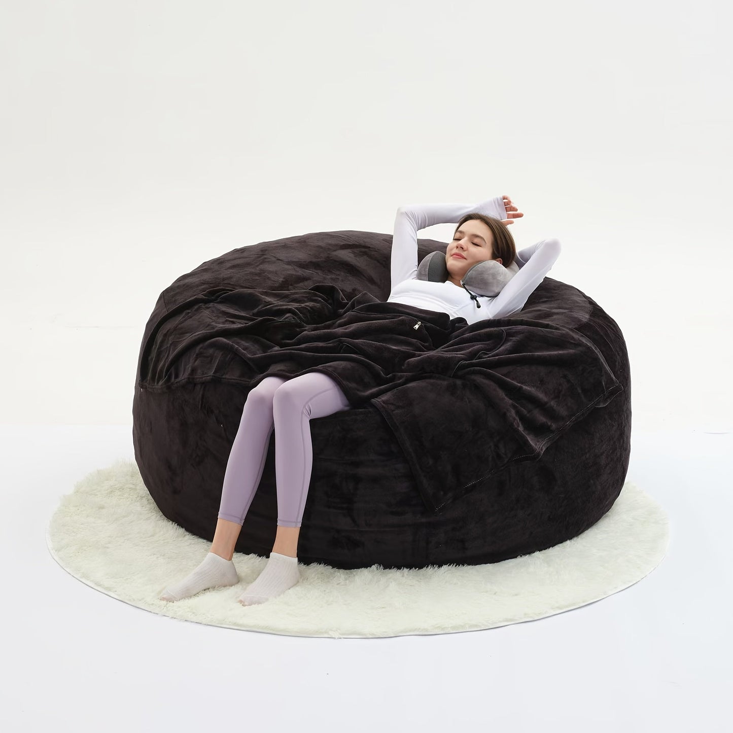 Bean Bag Chair shown in the Black, 5 Feet option