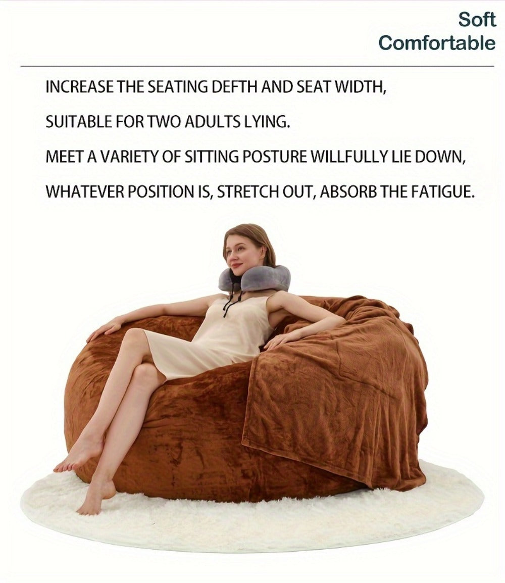 6-Foot Round Bean Bag Chair with Washable Cover, Floor Lounge Chair for Living Room detail image - detail view 12