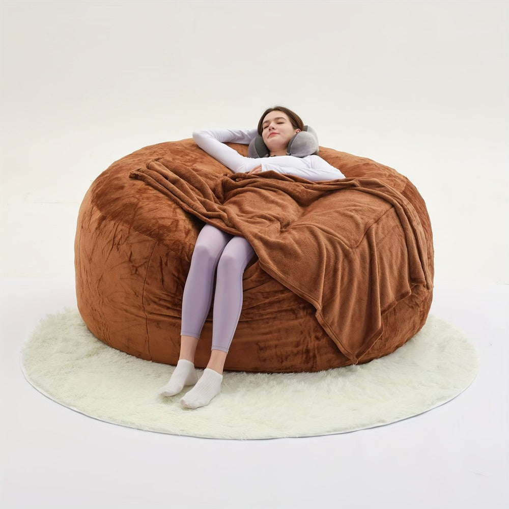 6-Foot Round Bean Bag Chair with Washable Cover, Floor Lounge Chair for Living Room detail image - detail view 5