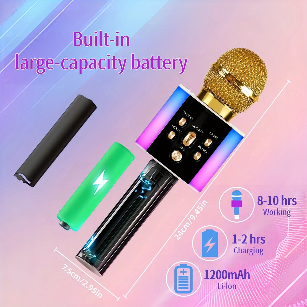 6-in-1 Wireless Karaoke Microphone Speaker with LED Lights and TWS detail image - detail view 12
