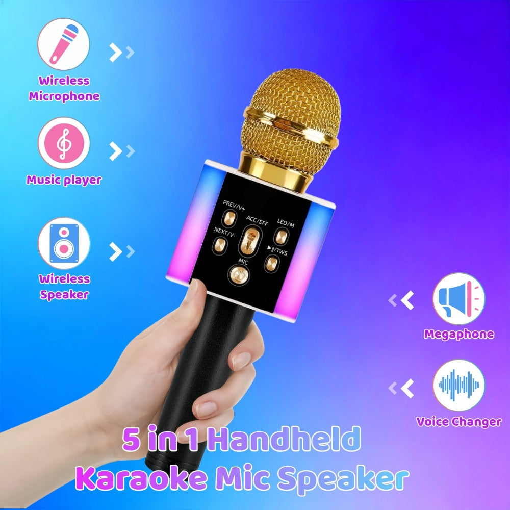 6-in-1 Wireless Karaoke Microphone Speaker with LED Lights and TWS detail image