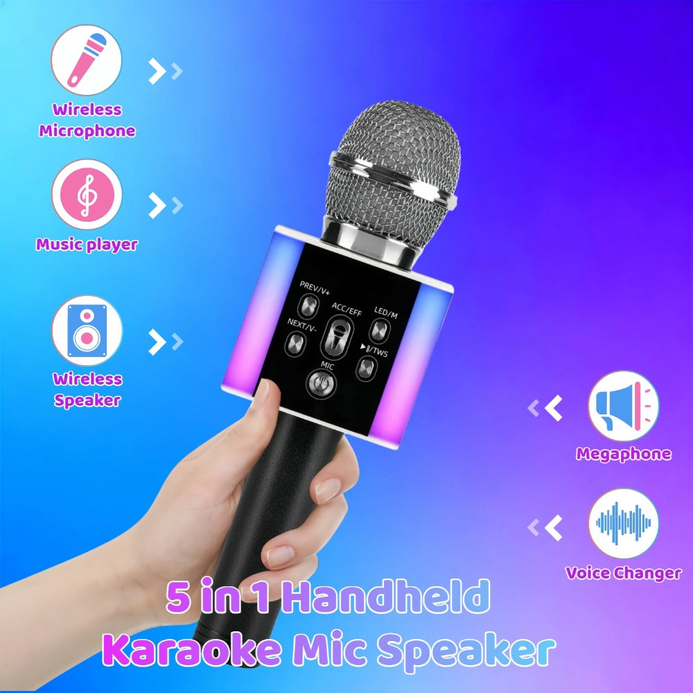 6-in-1 Wireless Karaoke Microphone Speaker with LED Lights and TWS detail image - detail view 21