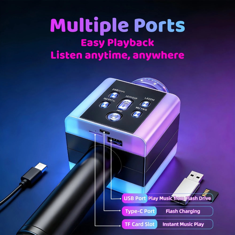 6-in-1 Wireless Karaoke Microphone Speaker with LED Lights and TWS detail image - detail view 27