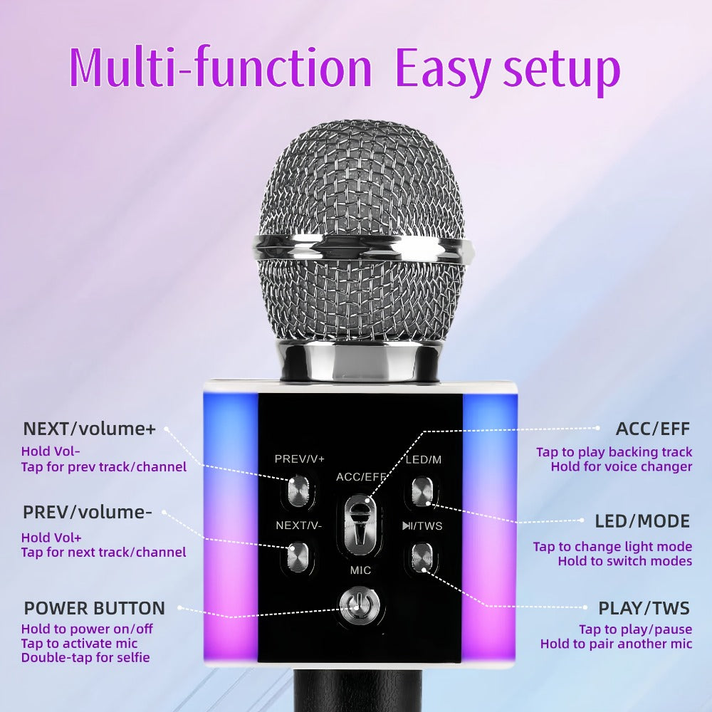 6-in-1 Wireless Karaoke Microphone Speaker with LED Lights and TWS detail image - detail view 28