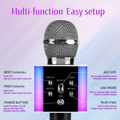 6-in-1 Wireless Karaoke Microphone Speaker with LED Lights and TWS detail image - detail view 28