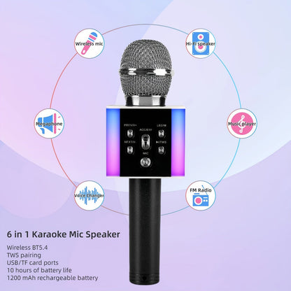 6-in-1 Wireless Karaoke Microphone Speaker with LED Lights and TWS detail image - detail view 5