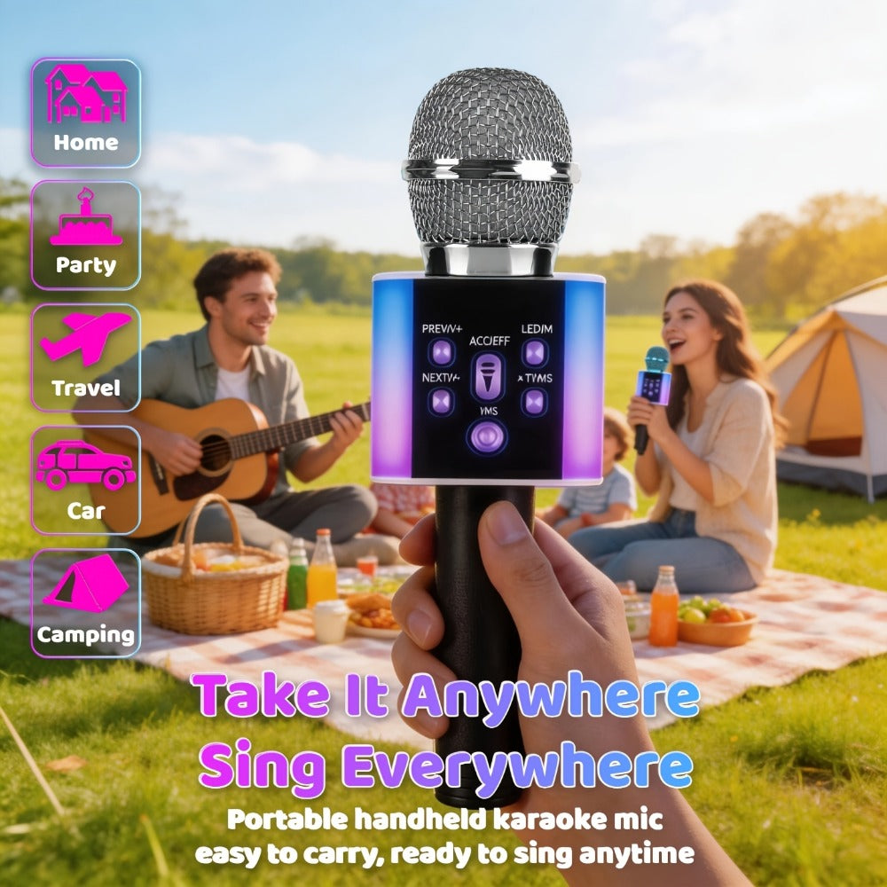 6-in-1 Wireless Karaoke Microphone Speaker with LED Lights and TWS detail image - detail view 6
