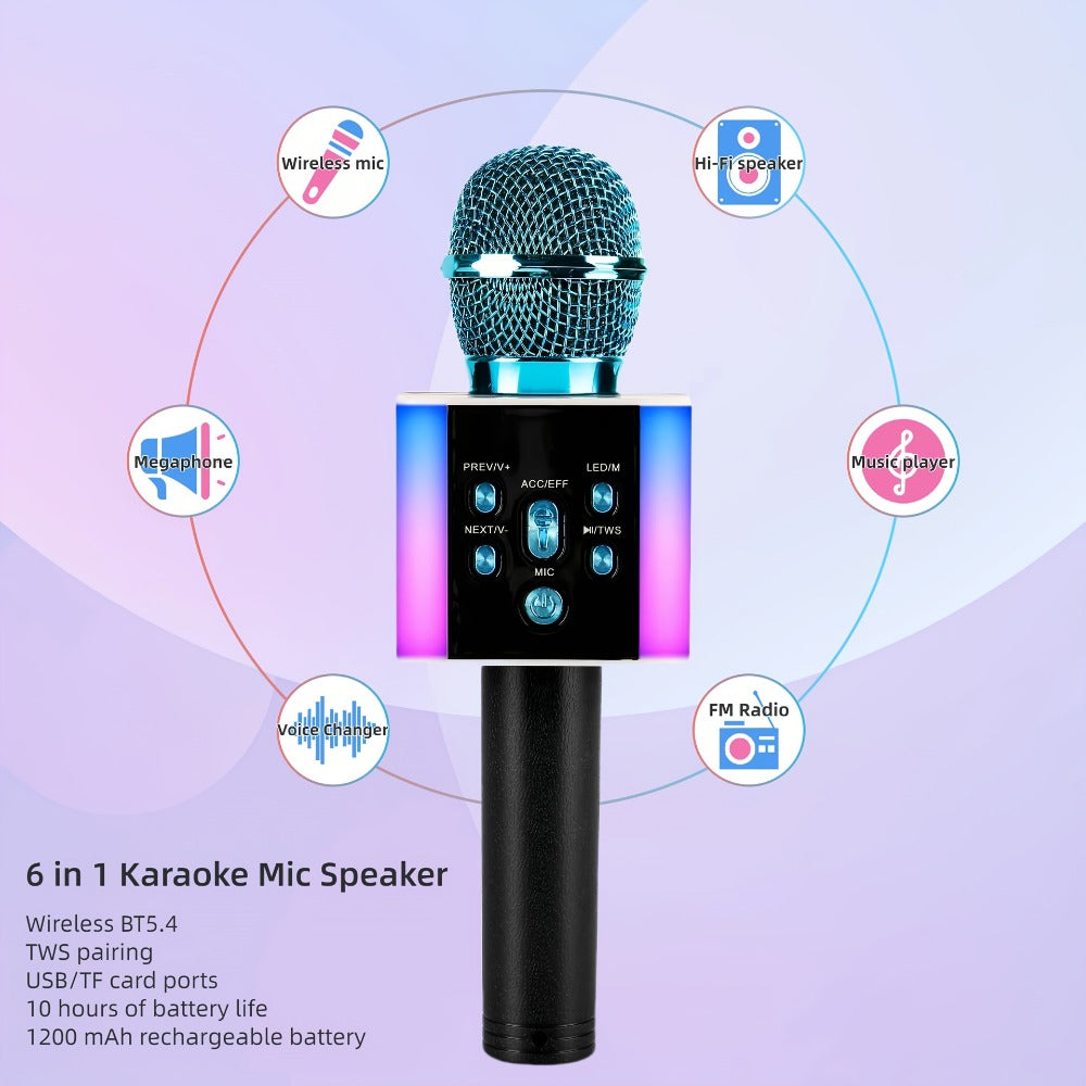 6-in-1 Wireless Karaoke Microphone Speaker with LED Lights and TWS detail image - detail view 7