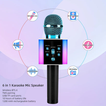 6-in-1 Wireless Karaoke Microphone Speaker with LED Lights and TWS detail image - detail view 7