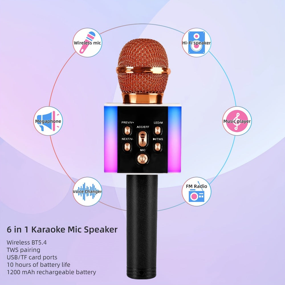 6-in-1 Wireless Karaoke Microphone Speaker with LED Lights and TWS detail image - detail view 9