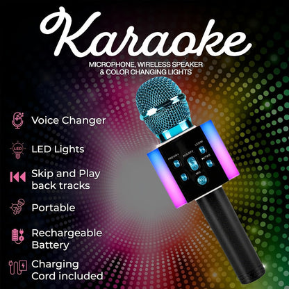 6-in-1 Wireless Karaoke Microphone Speaker with LED Lights and TWS shown in the main product view