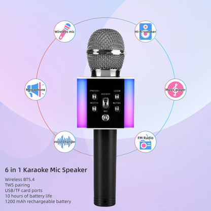 6-in-1 Wireless Karaoke Microphone Speaker with LED Lights and TWS shown in the Silvery option