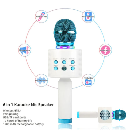 6-in-1 Wireless Karaoke Microphone Speaker with LED Lights and TWS shown in the Upgrade-Blue option