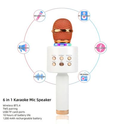 6-in-1 Wireless Karaoke Microphone Speaker with LED Lights and TWS shown in the upgrade-golden option