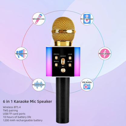 6-in-1 Wireless Karaoke Microphone Speaker with LED Lights and TWS shown in the Yellow option