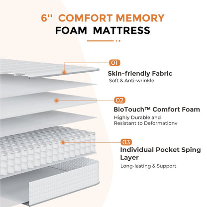 6-Inch Mattress with Pocket Springs for Bedroom Comfort and Support