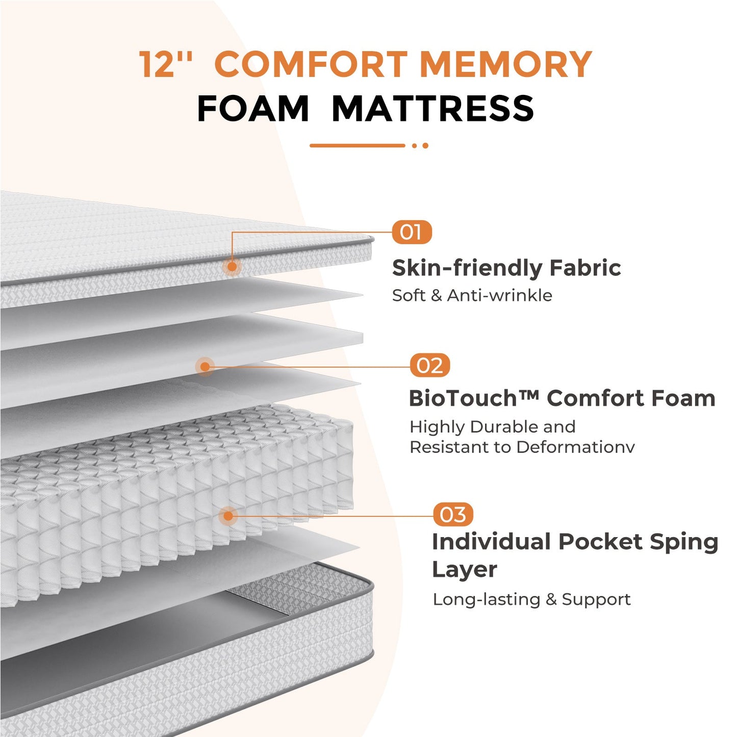 6-Inch Mattress with Pocket Springs for Bedroom Comfort and Support