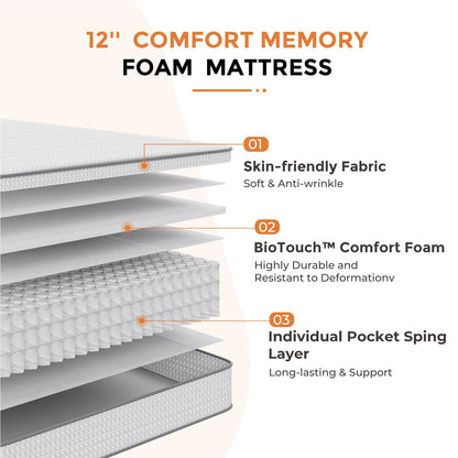 6-Inch Mattress with Pocket Springs for Bedroom Comfort and Support