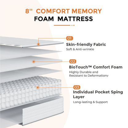 6-Inch Mattress with Pocket Springs for Bedroom Comfort and Support