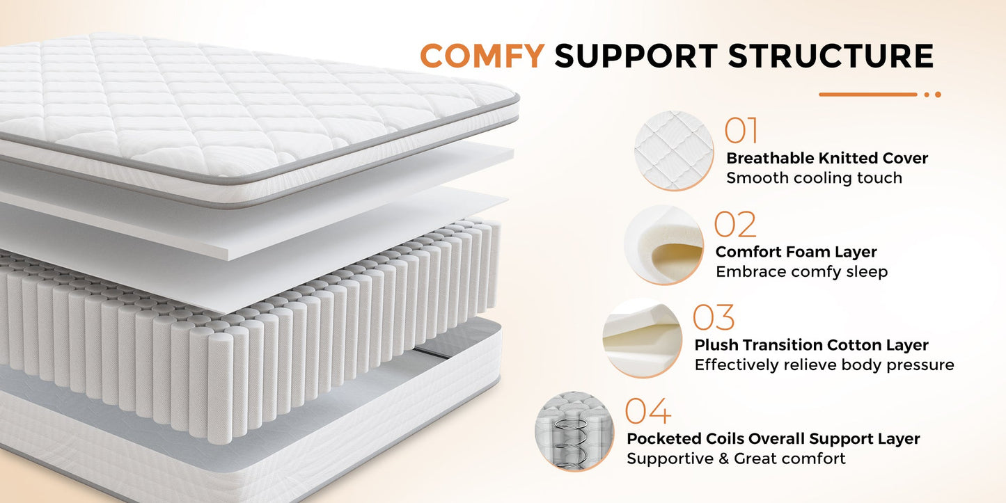 6-Inch Mattress with Pocket Springs for Bedroom Comfort and Support