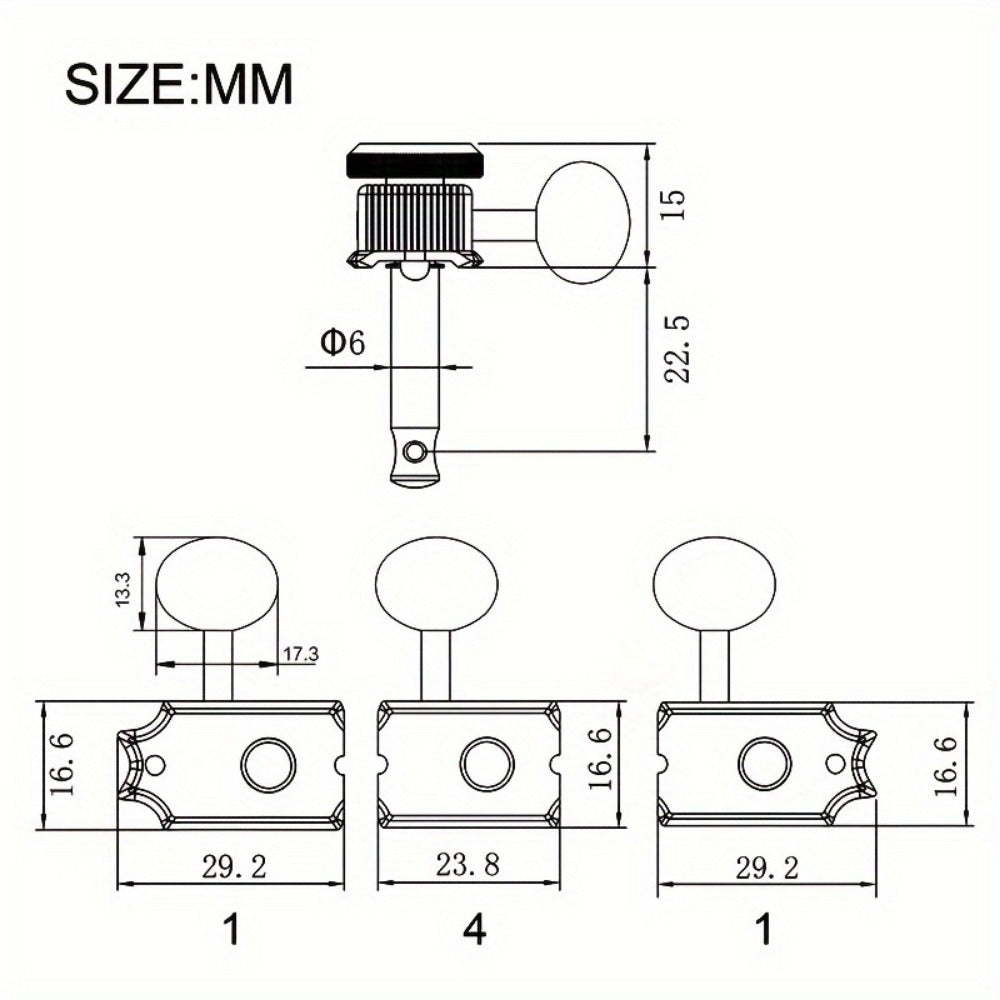 6-Inline Locking Guitar Tuners, 1:15 Ratio, Chrome or Gold Set detail image - detail view 4
