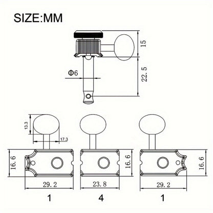 6-Inline Locking Guitar Tuners, 1:15 Ratio, Chrome or Gold Set detail image - detail view 4