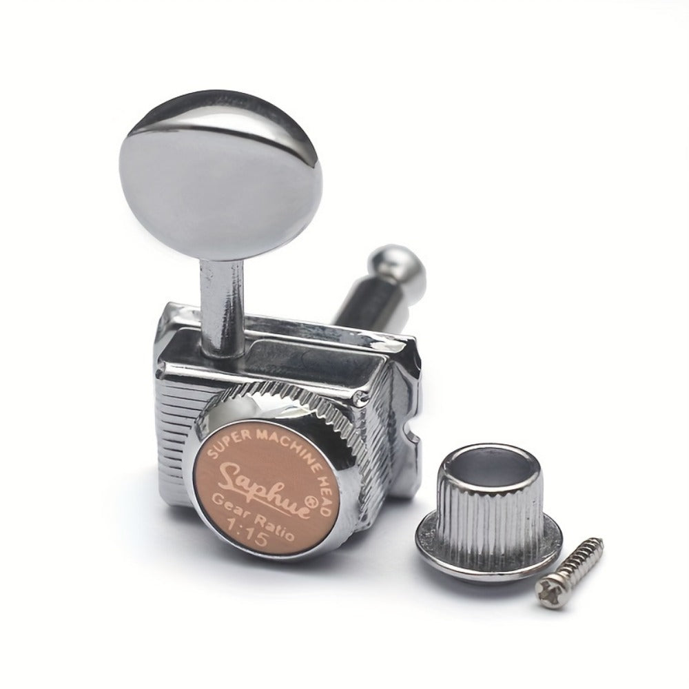 6-Inline Locking Guitar Tuners, 1:15 Ratio, Chrome or Gold Set detail image - detail view 7
