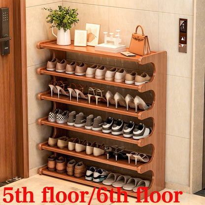 Shoe Rack, Freestanding 6 Layer 31.5 Inch Wood Grain Multi-Tier Independent Design shown in the main product view