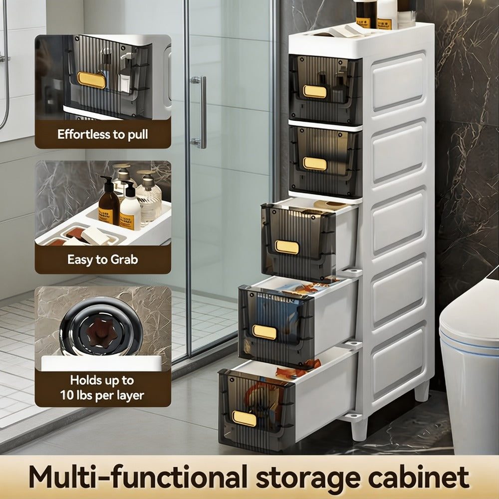 6-Layer Slim Bathroom Storage Cabinet with Storage Drawers for Organized Everyday Storage detail image - detail view 11