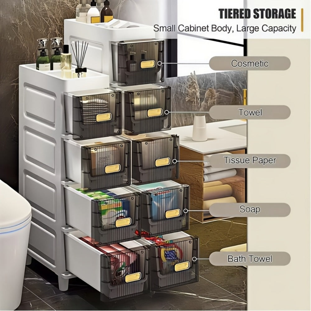 6-Layer Slim Bathroom Storage Cabinet with Storage Drawers for Organized Everyday Storage detail image - detail view 18