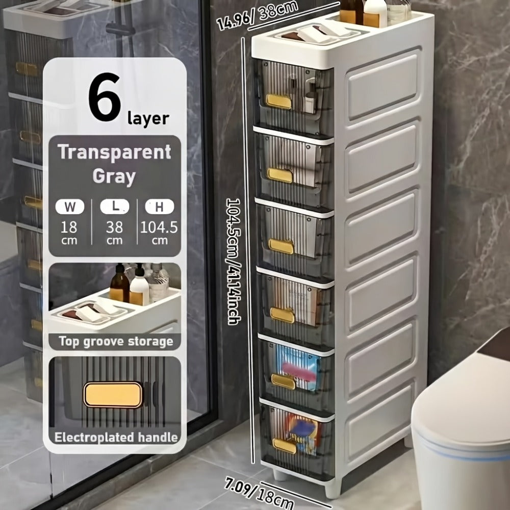 6-Layer Slim Bathroom Storage Cabinet with Storage Drawers for Organized Everyday Storage detail image - detail view 9